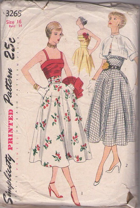 Simplicity 3265 Vintage 50's Sewing Pattern Cocktail Party Separates, Band Trim Strapless Blouse Top, Flared Skirt, Cummerbund Sash, Cropped Bolero Jacket Size 16