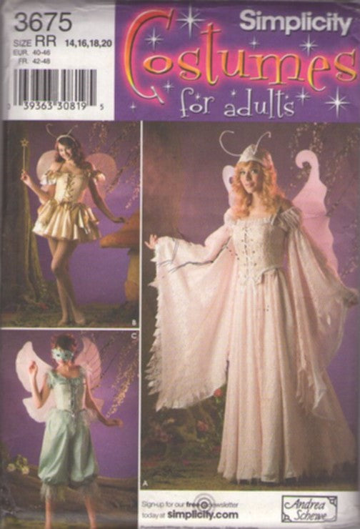 Simplicity 3675 Retro 2007 Sewing Pattern Cosplay Costumes, Halloween Fairy Fairie Costume Angel Witch Lace Dress, Corset, Cap, Sprite, Burlesque Masquerade Bloomers, Mix & Match Size 14-20