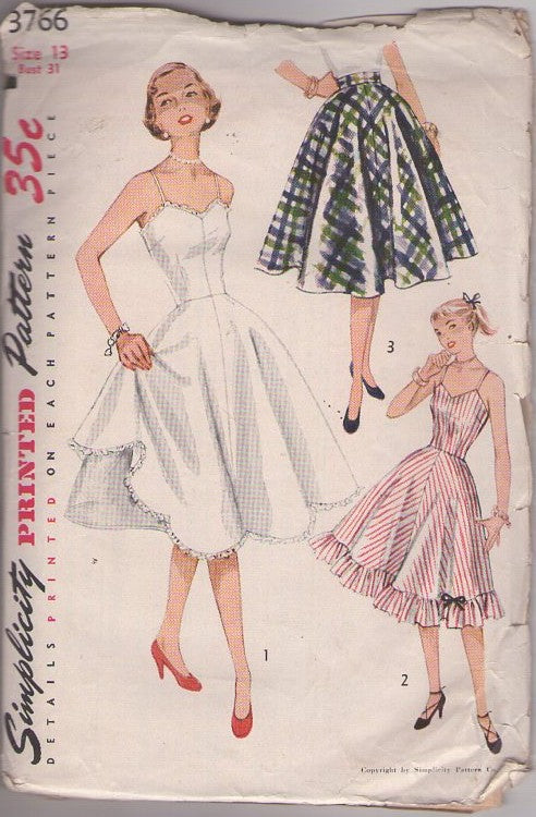 Simplicity 3766 Vintage 50's Sewing Pattern Rockabilly Slip Set, Scalloped Full Dress Slip, Petticoat, Crinoline 3 Styles Size 13