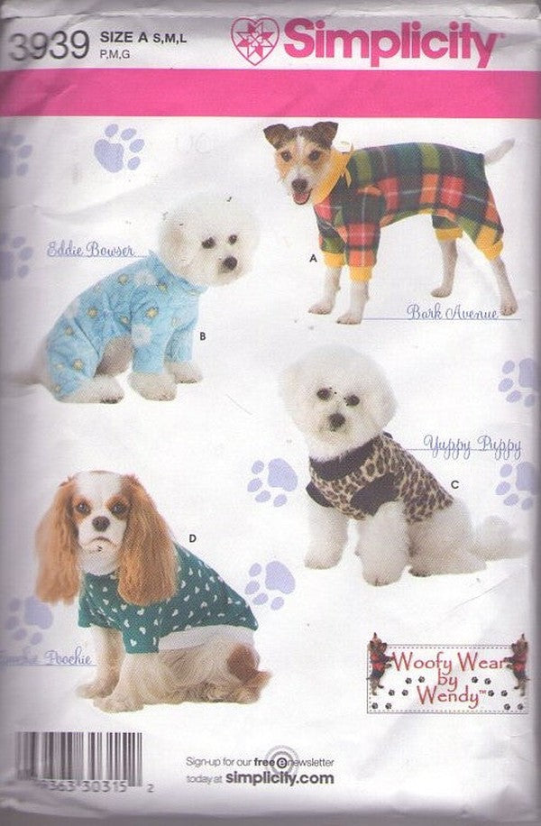 Simplicity 3939 Retro 2008 Sewing Pattern Pet Costumes, Woofy Wear by Wendy Dog Costume, Pajamas, Jacket EXTREMELY Cute Size S-L