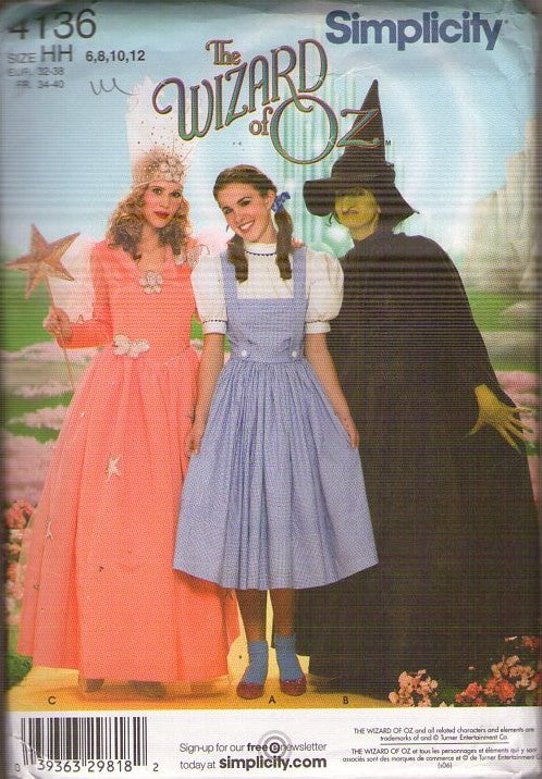 Simplicity 4136 Retro 2006 Sewing Pattern Wicked Costumes, Wizard Of Oz, Glinda the Good Witch, Elphaba, Dorothy Gale Dress Set Size 6-12