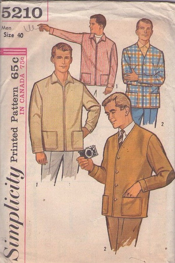 Simplicity 5210 Vintage 60's Sewing Pattern Men's Jacket Set, Rockabilly Ricky Jacket, Father Knows Best Cardigan Grunge Sweater, 2 Styles Size 40 L