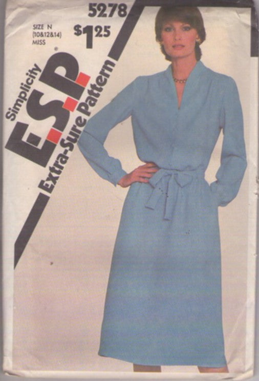 Simplicity 5278 Vintage 80's Sewing Pattern Classic Shirtwaist Dress, Funnel Neck, Blouson, Secretary, Size 10-14