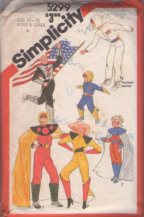 Simplicity 5299 Vintage 80's Sewing Pattern Character Costumes, Old School Halloween Costume, Disco Space Jumpsuit, Boot Covers, Cape, Astronaut Size 10-12
