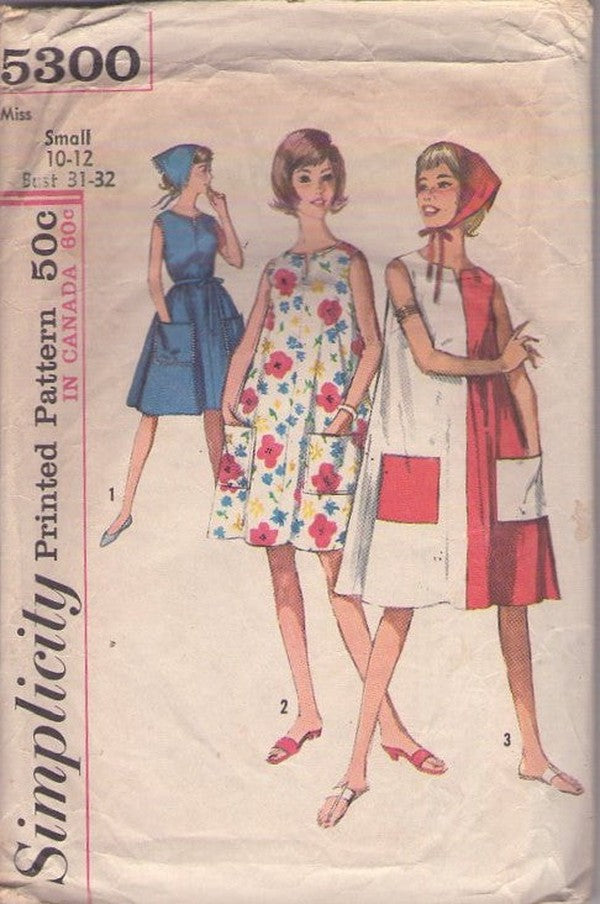 Simplicity 5300 Vintage 60's Sewing Pattern Mod Tent Dress, House Dress, Beach MuuMuu Size S