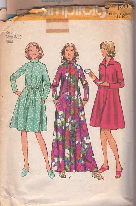 Simplicity 5314 Vintage 70's Sewing Pattern Mod Robes, Hostess Lounge Gown, Flared Tent House Dress, Bathrobe Size S