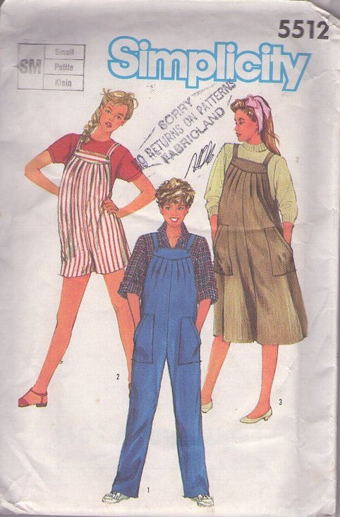 Simplicity 5512 Vintage 80's Sewing Pattern Summer Jumpsuits, Jumpers, Suspender Straps Romper, Playsuit, Jumpsuit, Jumper Dress Size S