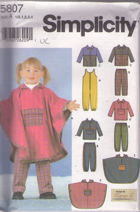 Simplicity 5807 Retro 2002 Sewing Pattern Boys' & Girl's Separates, Front Zip Jumpsuit, Jacket Size 1/2-4