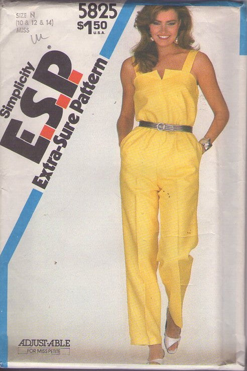 Simplicity 5825 Vintage 80's Sewing Pattern Disco Jumpsuit, Strappy Summer, Blouson, Pull On Size 10-14