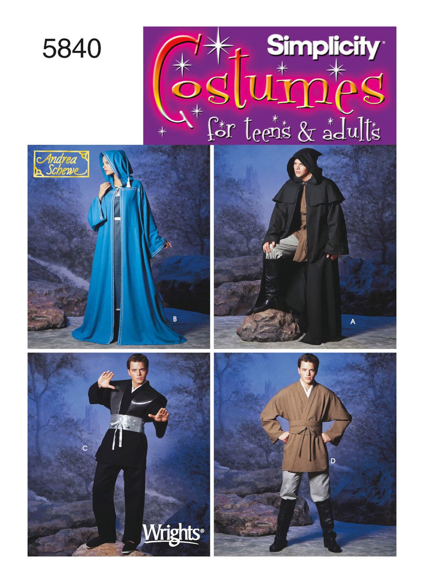 Simplicity 5840 Retro 2002 Sewing Pattern Cosplay Costumes, Star Wars Jedi Luke & Anakin Skywalker Costume, Wiccan, LOTR Elf Hooded Fantasy Cloak, Cape All Sizes XS-XL
