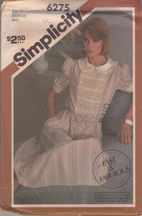 Simplicity 6275 Vintage 80's Sewing Pattern Career Dress, Fast & Fabulous Modest Secretary Asymmetric Front Bodice Button Shirtwaist Dress & Belt, Pockets Size 6-10