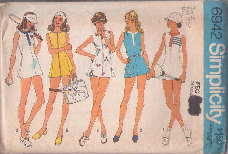 Simplicity 6942 Vintage 70's Sewing Pattern Retro Tennis Dress, Unifor – MOMSPatterns Vintage Sewing