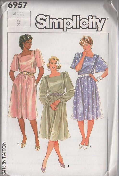 Simplicity 6957 Vintage 80's Sewing Pattern Plus Size Dress, Full Figure, Secretary, Flange Trim Flared Skirt Office Party Dress Set Size 18.5