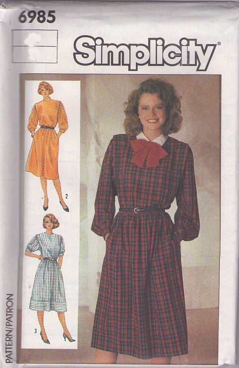 Simplicity 6985 Vintage 80's Sewing Pattern Secretary Dress Set, Flanged Flared Skirt Dress, 3 Styles Size 10