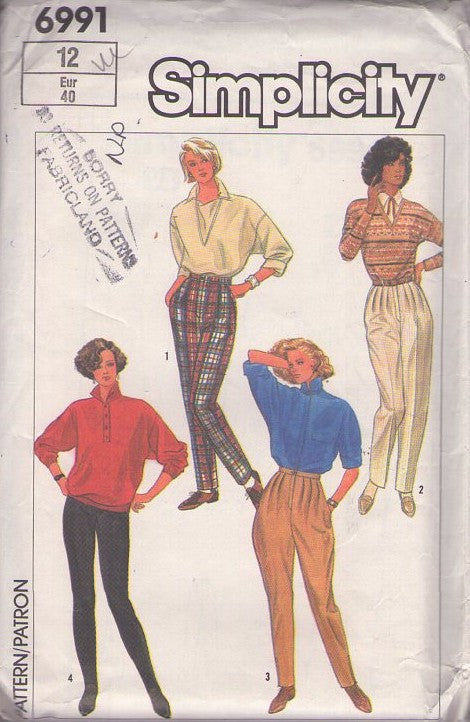 Simplicity 6991 Vintage 80's Sewing Pattern Pants Set, New Wave Pleated Trousers, Jodhpur Pants, Stretch Stirrup Leggings Size 12