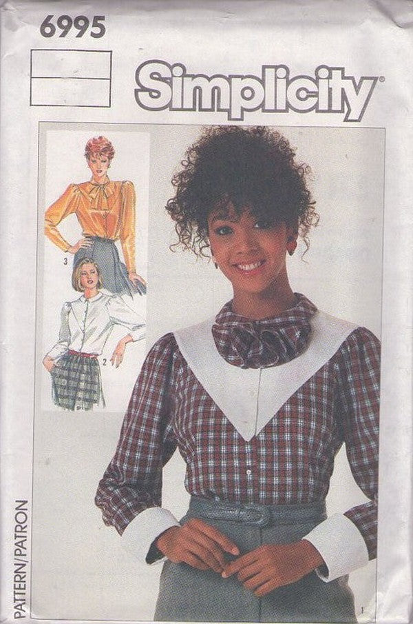 Simplicity 6995 Vintage 80's Sewing Pattern Blouse Set, Contrast Triangle Bib Collared Suit Blouse, Shirt Set Size 12