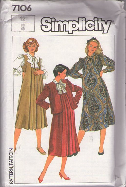 Simplicity 7106 Vintage 80's Sewing Pattern Mother To Be Separates, Career Full Pleated Jumper, Dress & Suit Jacket Size 10