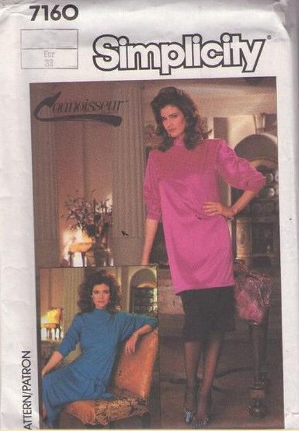 Simplicity 7160 Vintage 80's Sewing Pattern Party Separates, Connoisseur Long Tunic Blouse, Straight Party Dress, Skirt & Sash Size 10