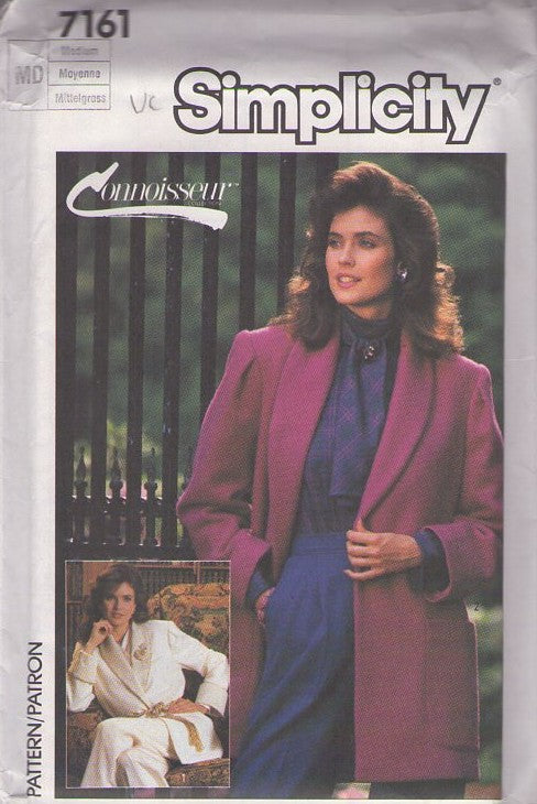 Simplicity 7161 Vintage 80's Sewing Pattern Connoisseur Blazers, Shawl Collar Lined Jacket, Wrap Coat Size Medium