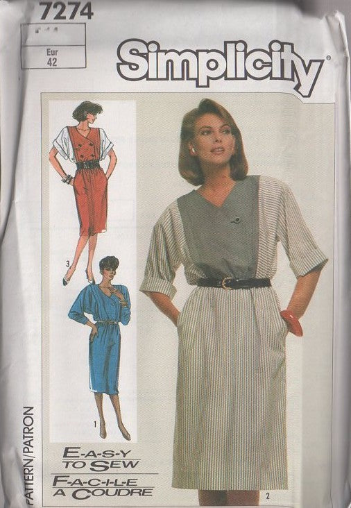 Simplicity 7274 Vintage 80's Sewing Pattern Secretary Dress Set, Easy To Sew, New Wave Era, Double Breasted Bodice Party Dress Size 14