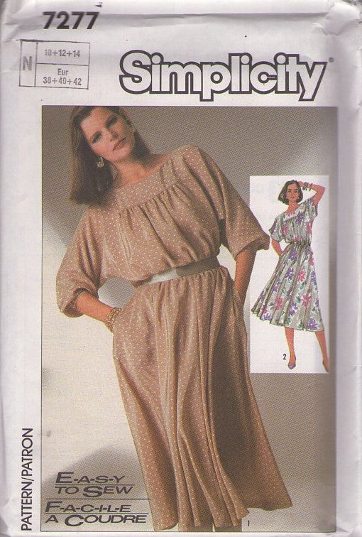 Simplicity 7277 Vintage 80's Sewing Pattern Secretary Dress, Unique Sleeves, Boat Neck Flared Skirt Party Dress Size 6-10