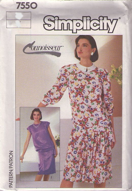 Simplicity 7550 Vintage 80's Sewing Pattern Secretary Day Dress, Connoisseur Drop Waist Career Garden Party Evening Dress Size 10