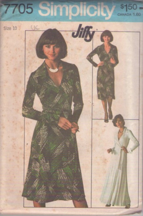 Simplicity 7705 Vintage 70's Sewing Pattern Wrap Dress Set, Disco Goddess Front Wrap Around Party Dress, Long Evening Dress Lanvin Styles Size 10