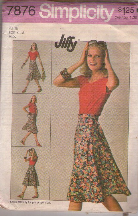 Simplicity 7876 Vintage 70's Sewing Pattern Jiffy Wrap Around Skirt, Wrap & Tie Knee Length Boho Skirt Size P 6-8