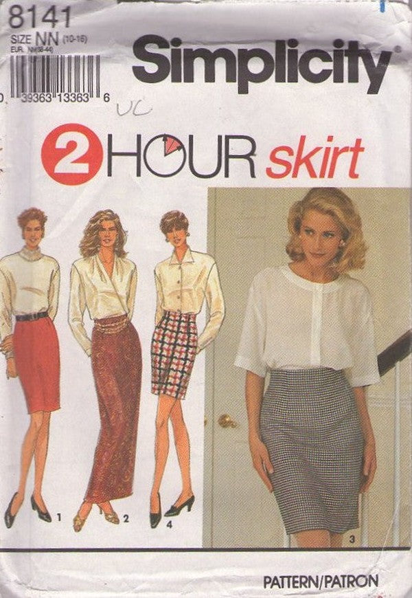 Simplicity 8141 Retro 90's Sewing Pattern 2 Hour Skirt Set, Career and Evening Styles, High Waist, Pin Up Looks Size 10-16