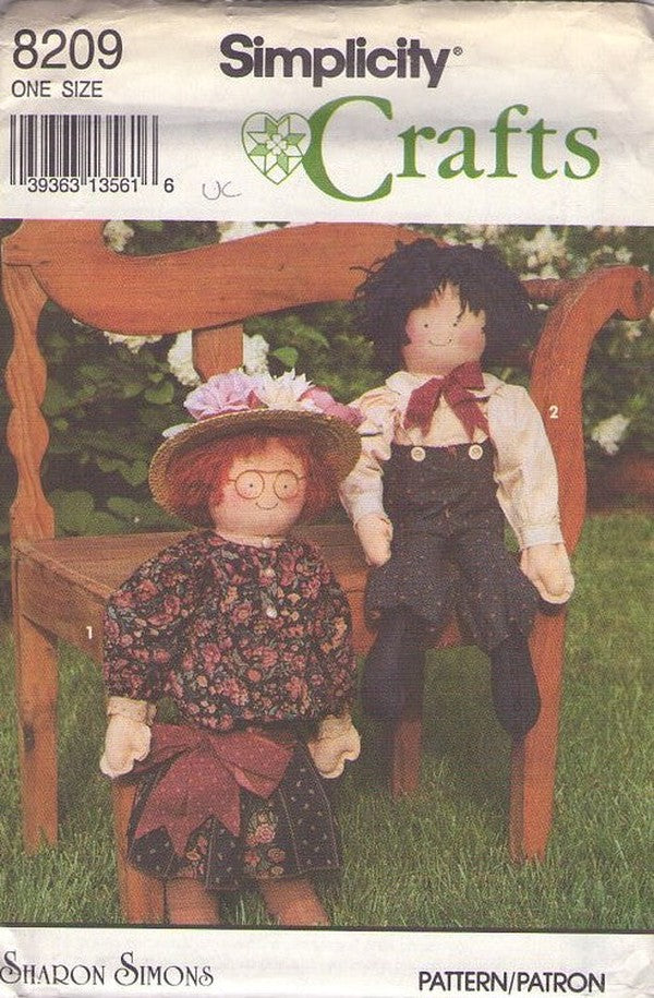 Simplicity 8209 Vintage 90's Sewing Pattern Old Fashioned Dolls, Prairie Lady and Boy, Teacher and Student with Clothing One Size