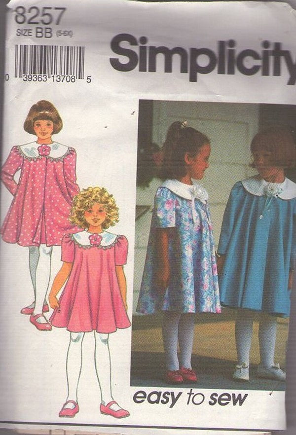 Simplicity 8257 Vintage 90's Sewing Pattern Girls' Easy to Sew Modest Party Dress, Jacket, Easter Ensemble Size 5-6X