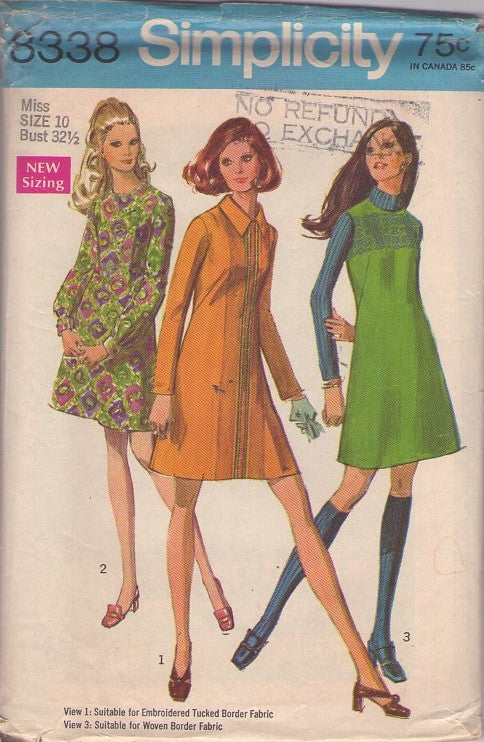 Simplicity 8338 Vintage 60's Sewing Pattern Twiggy Mod Dress Set, Novelty Band Trim, Fit & Flared A-Line Jumper Set Size 10
