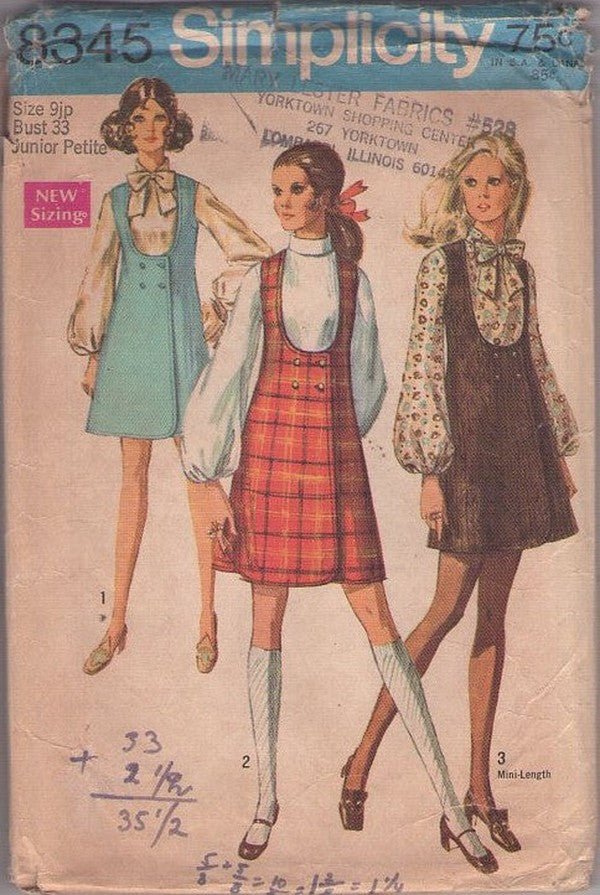 Simplicity 8345 Vintage 60's Sewing Pattern Mod Deep Scoop Neck Wrap Jumper, Dress, Blouse, Scarf Size 9JP