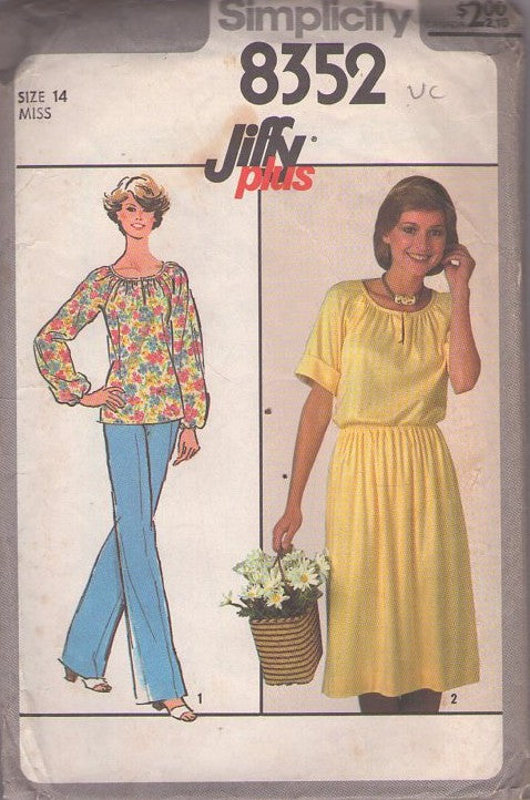 Simplicity 8352 Vintage 70's Sewing Pattern Jiffy Plus Pullover Top, Pants, Skirt, Summer Separates Size 14