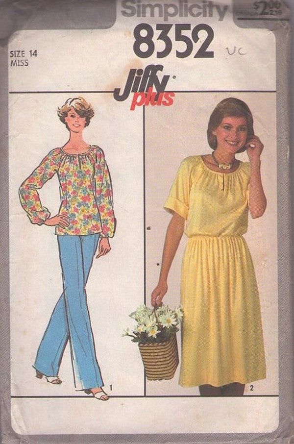 Simplicity 8352 Vintage 70's Sewing Pattern Jiffy Plus Pullover Top, Pants, Skirt, Summer Separates Size 14