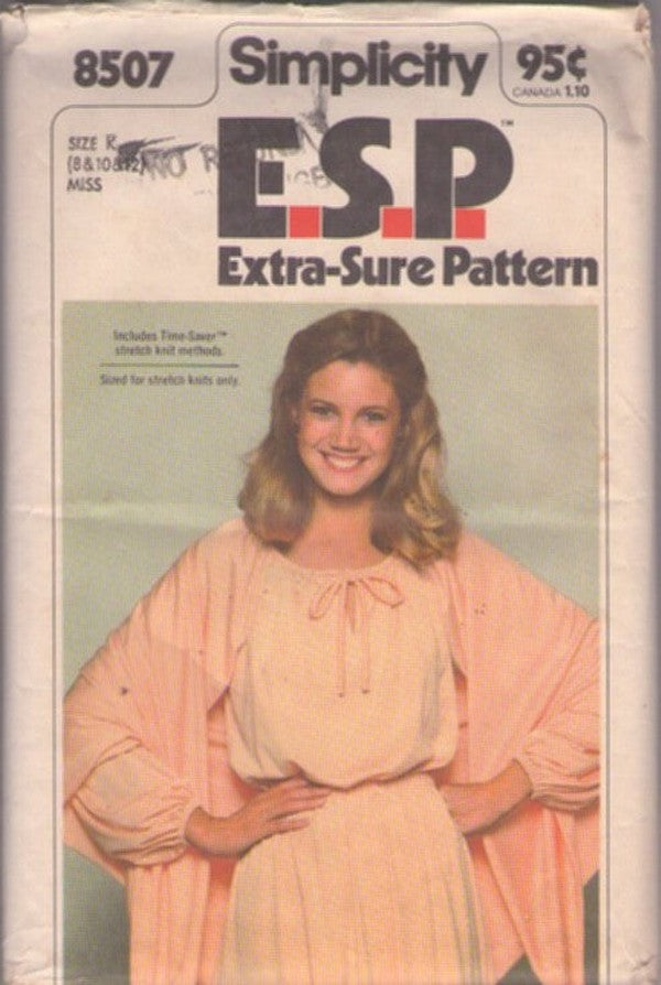 Simplicity 8507 Vintage 70's Sewing Pattern Blouson Disco Party Dress, Shawl Size 8-12