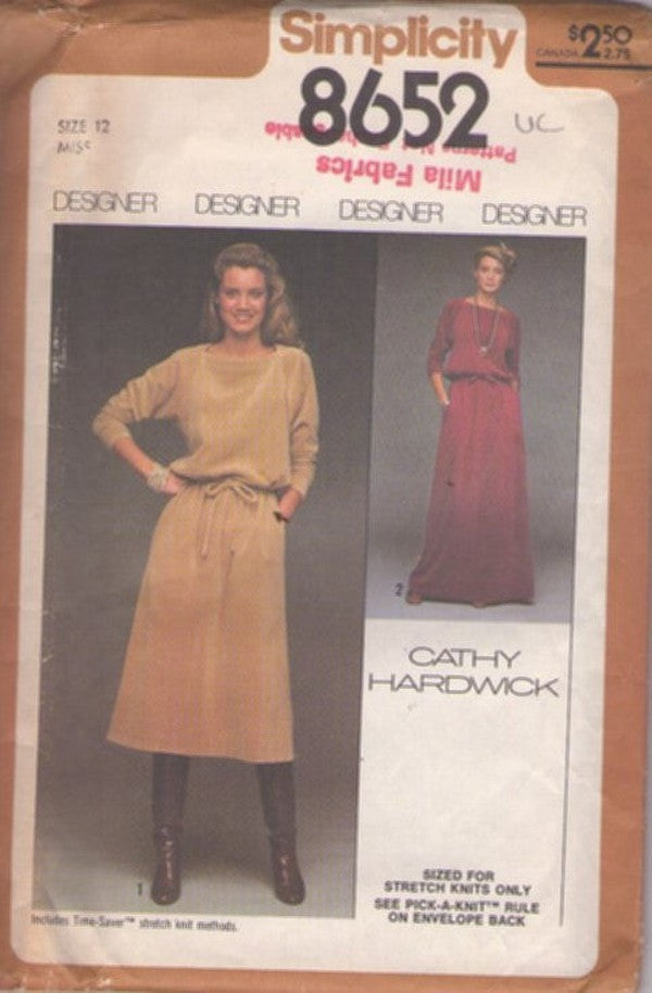 Simplicity 8652 Vintage 70's Sewing Pattern Designer Cathy Hardwick 2 Piece Evening Gown, Blouson Drawstring Waist Top, Skirt Size 12