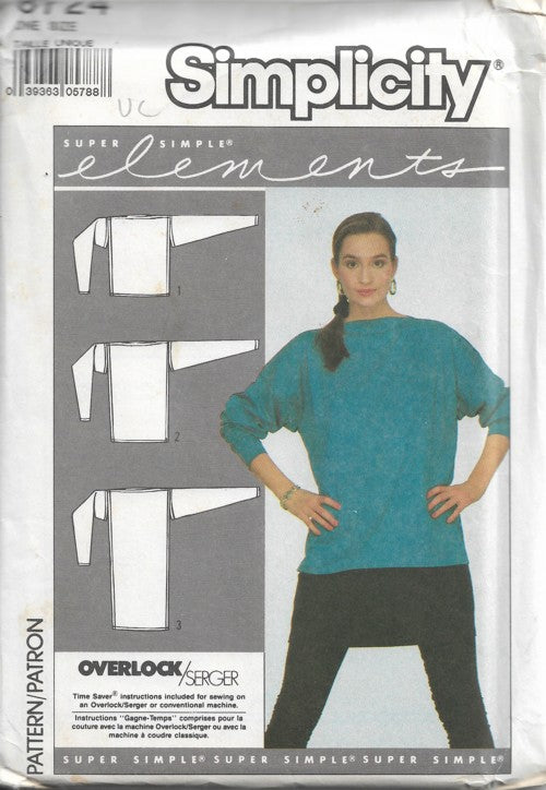 Simplicity 8724 Vintage 80's Sewing Pattern Super Simple Elements Tunic Top, Funnel Dress, 3 Styles One Size
