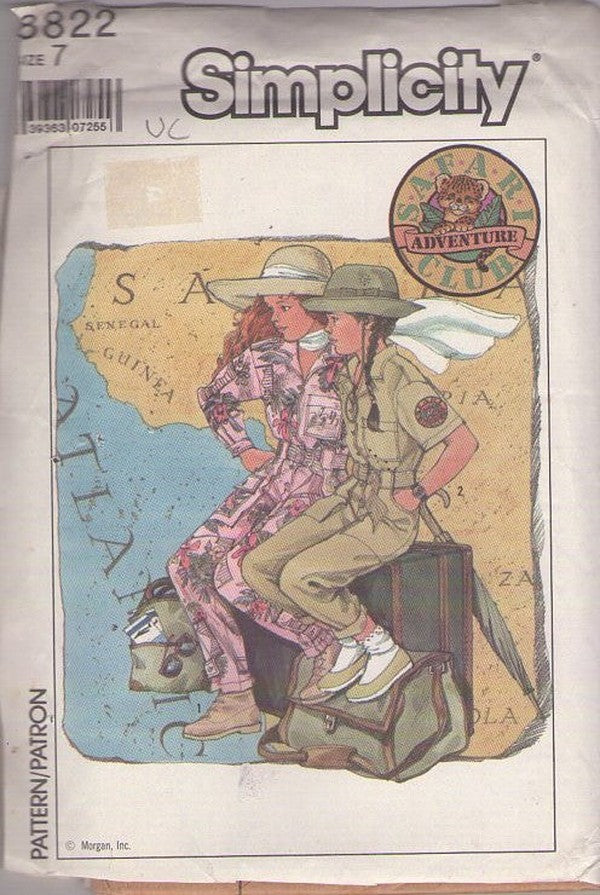 Simplicity 8822 Vintage 80's Sewing Pattern Girls' Coveralls, Cargo Pockets Jumpsuit, Safari Club Adventure Size 7