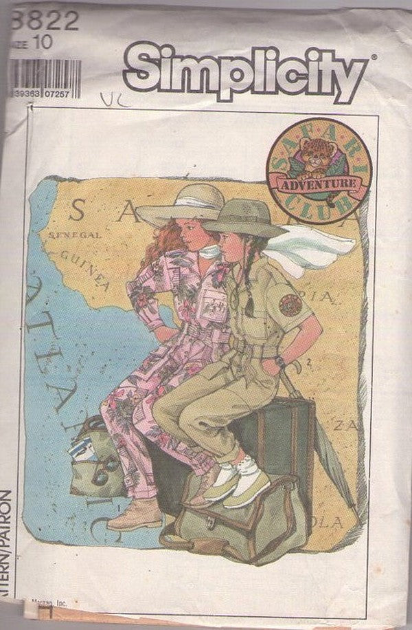Simplicity 8822 Vintage 80's Sewing Pattern Girls' Coveralls, Cargo Pockets Jumpsuit, Safari Club Adventure Size 10