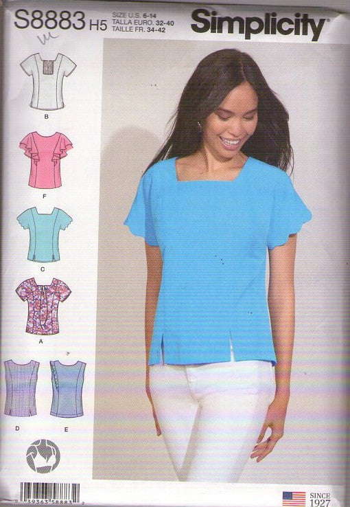 Simplicity 8883 Retro 2019 Sewing Pattern Blouse Set, Ruffles, Sleeve and Neckline Variations, Adjustable for Cup Sizes Size 6-14