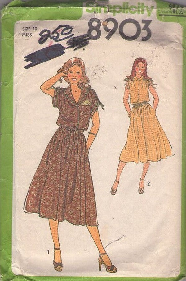 Simplicity 8903 Vintage 70's Sewing Pattern Disco Summer Dress, Drawstring Shoulders, Blouson Top, Flared Size 10