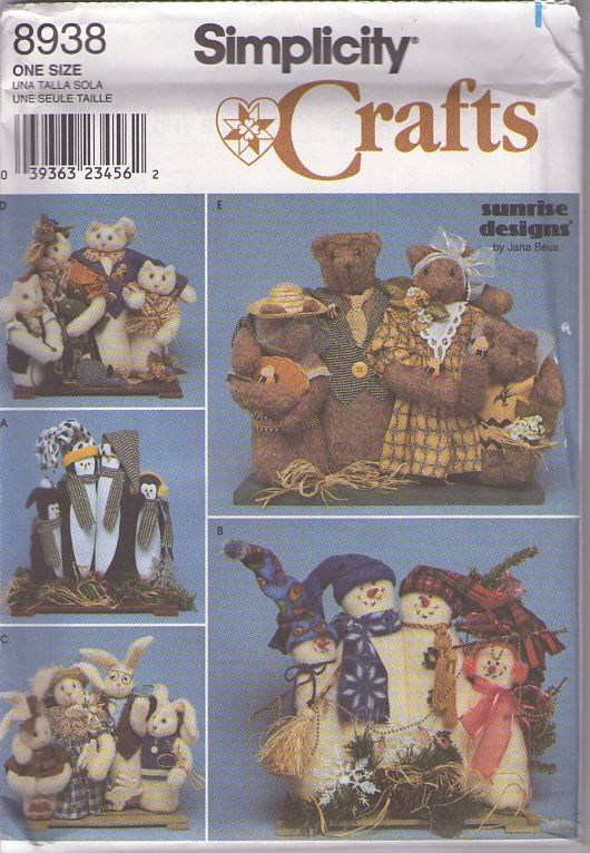 Simplicity 8938 Retro 90's Sewing Pattern Animal Crafts, Sunrise Designs by Jana Beus 17 Tall Animal Family Display