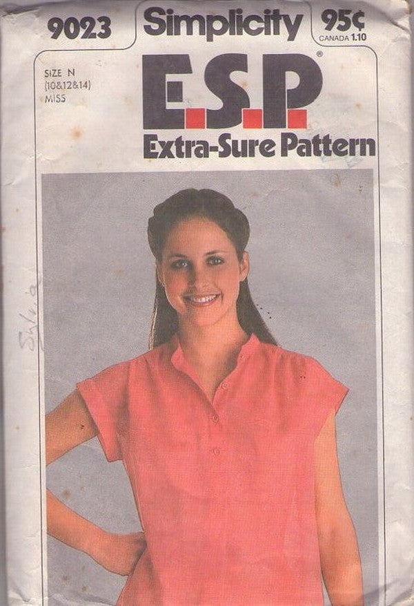Simplicity 9023 Vintage 70's Sewing Pattern Easy Brief Sleeve Shirt, Blouse Size 10-14