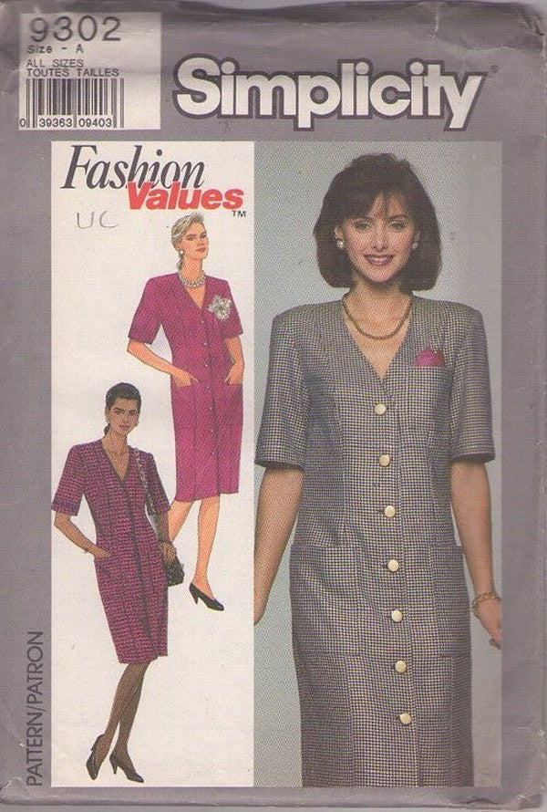 Simplicity 9302 Vintage 80's Sewing Pattern Career Coatdress, Secretary Button Up Dress Size 8-18