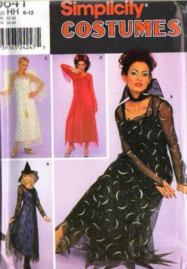 Simplicity 9309 0641 Retro 2000 Sewing Pattern Cosplay Costumes, Empire Waist Sheer Dress Costume, Witch, Devil, Angel, Sorceress Size 6-12