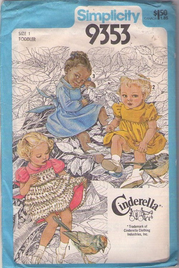 Simplicity 9353 Vintage 70's Sewing Pattern Girl's Dress Set, Cinderella High Yoked Tie Back Dress, Eyelet Flouncing Size 1