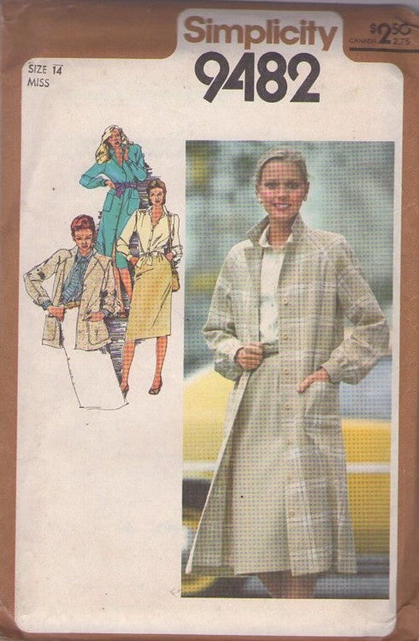 Simplicity 9482 Vintage 80's Sewing Pattern Classic Duster Coat, Cardigan Jacket, Tie Blouse, Shirtdress Dress Size 14