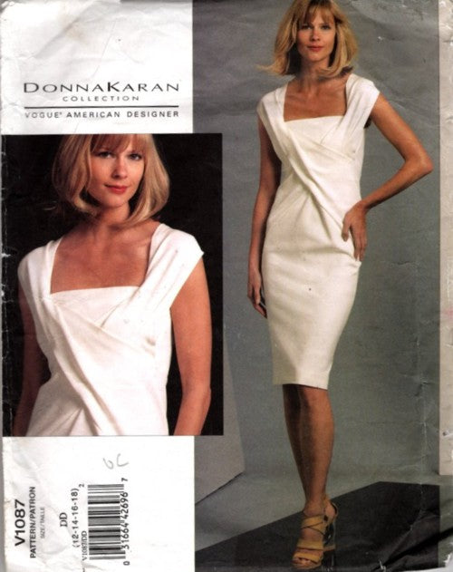 Vogue 1087 Retro 2009 Sewing Pattern American Designer Donna Karan Cocktail Party Dress, Ruched, Couture Details Size 12-18