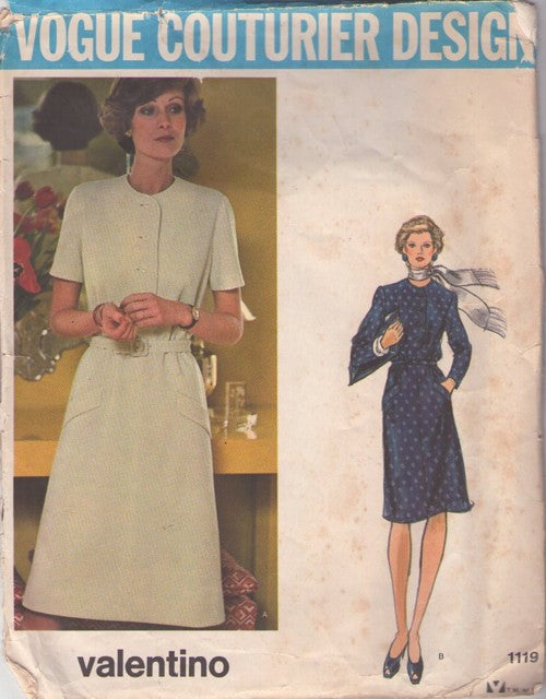 Vogue 1119 Vintage 70's Sewing Pattern Couturier Designer Valentino Dress, 2 Secretary Styles Size 12